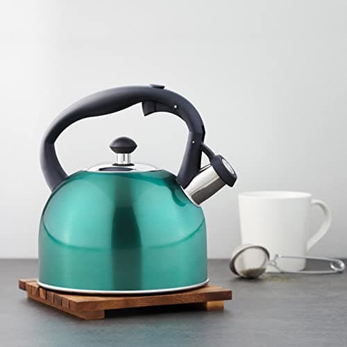 Amazon Basics Stainless Steel Whistling Tea Kettle, Fast Boiling for Tea and Coffee, Food Grade, Ergonomic Handle, 2.3 Liter, Teal 5