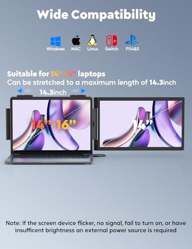 Laptop Screen Extender,14" FHD 1080P IPS Dual Screen,Attachment Screen Extended Extra Screen, Portable Monitor for Laptops 14-16" with USB-C/HDMI Port, Plug n Play for Windows/Mac/Android/Switch/PS5 6