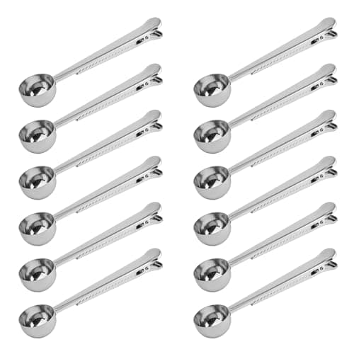 Coffee Scoop Clip 12 Pcs - Stainless Steel Tablespoon Measure Spoon with Clip - Coffee Scoop for Ground Coffee - Measuring Spoon for Ground Coffee & Beans, Tea, Sugar, Milk Powder, Ice Cream