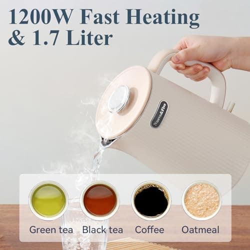 Nueve&Five 1.7L (57oz) Large Electric Kettle Perfect for 7+Cups of Tea and Coffee,2 quarts Double Wall Big Electric Tea Kettle,Auto Shut Off,1200W Hot Water Kettle Electric -Cream White 5