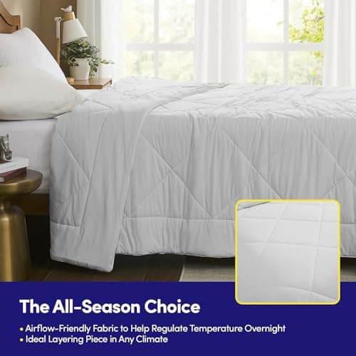 Oversized Cooling Comforter King/California King – Reversible Diamond-Quilted Comforter with Elegant Trim – Lightweight Breathable Blanket for Hot Sleepers, Night Sweats & All-Season Comfort, Silver 5
