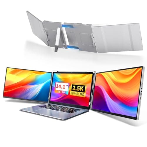 Fzaqwen Triple Screen Laptop Monitor Extender - 2.5K QHD IPS Triple Portable Monitor for Laptop 13.3-17 Inch, Plug Play and Compatible with MacOS/Wins/Chrome/Dex (Silver)