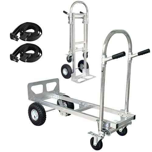 3 in 1 Convertible Hand Truck Dolly Cart with Wheels Heavy Duty/with 4 Wheels &Brakes /1000Lbs Load for Furniture/Electrical Appliance/Carton/Warehouse/Office /10 Minutes to Install as Video