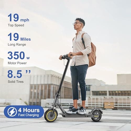 NAVIC Electric Scooter Adults, Powerful 350W Motor, 19MPH Top Speed, 19 Miles Range, 8.5" Solid Tires, Folding E-Scooter with Dual Braking Dual Suspension & APP Control 3