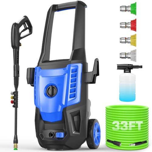 Pressure Cleaner, High Power Cleaner Machine, with 4 Nozzles and Soap Bottle for Cars/Fences/Driveways/Home/Patios (Blue)