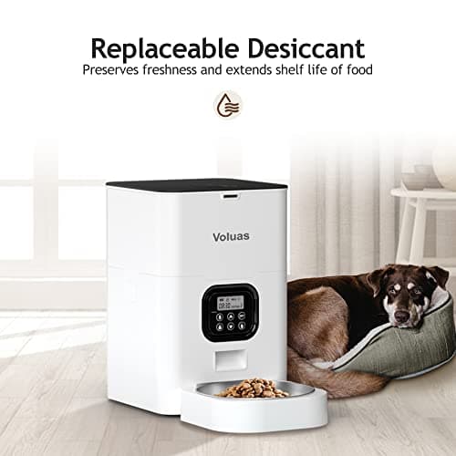 VOLUAS Automatic Cat Feeders - Timed Pet Feeder for Cats and Dogs with Dry Food Dispenser, Desiccant Bag, Programmable Portion Control, 4 Daily Meals, 10s Voice Recorder 7