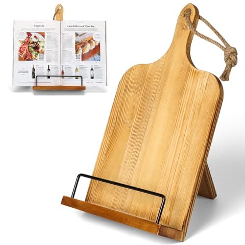 Tunyet Cookbook Stand, Recipe Book Holder for Kitchen Counter, Adjustable Book Stand, Wooden Cookbook Stand (Farmhouse)