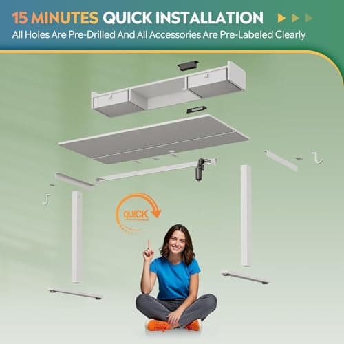 DEVAISE 55×28 Inch Electric Standing Desk with Drawers, Computer Desk with 3 Adjustable Height, Storage Shelf and Built-in USB Outlet, Memory Preset, Sit to Stand Desk for Home Office, White 8