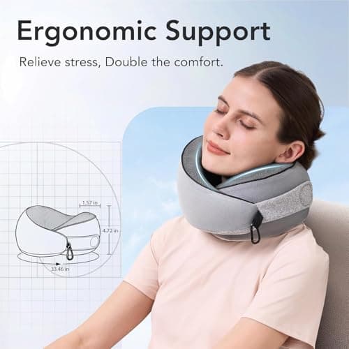 KPNEOL Travel Pillow, 100% Pure Memory Foam Travel Neck Pillow Airplane Neck Support Ergonomic Design for Traveling Suitable for Airplanes,Offices and Cars-Gray 3