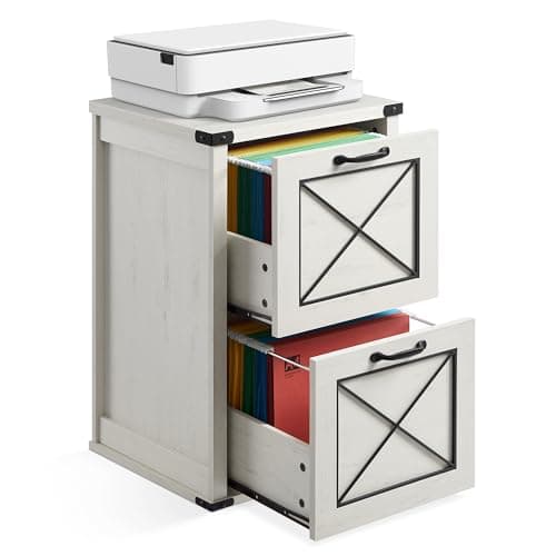 VASAGLE File Cabinet, Filing Cabinet with 2 File Drawers, Printer Stand, Fit A4, Letter Size, Hanging File Folders, Modern Farmhouse Style, for Home Office, Rustic White UOFC048T73 8