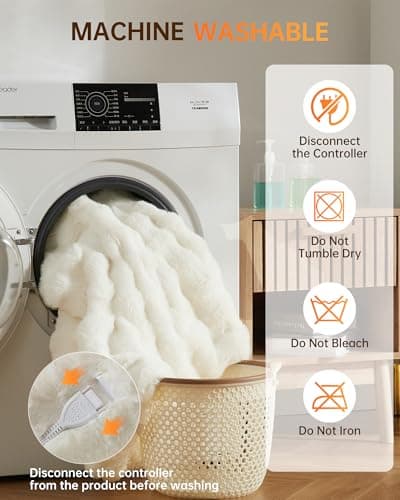 GarveeHome Heated Blanket Queen, Dual Control Faux Fur Electric Blanket with 4 Heat Settings, Soft Bubble Blanket with 8 Hour Auto-Off & Overheat Protection, for Gifts Home Couch or Bed, White 7