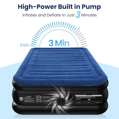 CHERIMOR Queen Air Mattress with Built in Pump, 18" Raised Comfort, Multi-Layer Leakproof, Heavy-Duty Support Blow Up Mattress, 800lbs High Capacity, 3 Min Inflation for Home Camping Guests 7