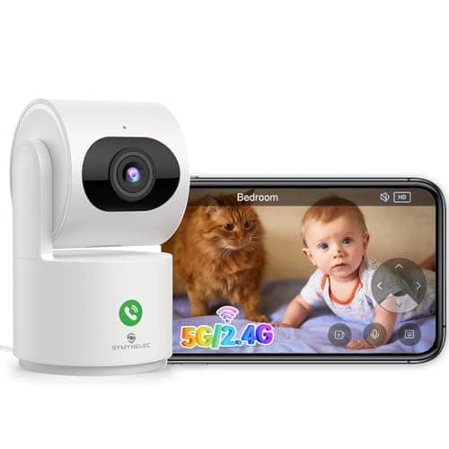 SYMYNELEC 5GHz Security Camera Indoor: 2K Baby Monitor with Phone App - Pet Camera with Speaker for Dog/Cat Owners - AI Motion Detection One-Touch Call Auto Tracking IR Night Vision TF/Cloud Storage