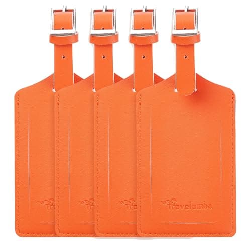 Travelambo 4 Pack Leather Luggage Tags for Suitcases Travel Labels Orange