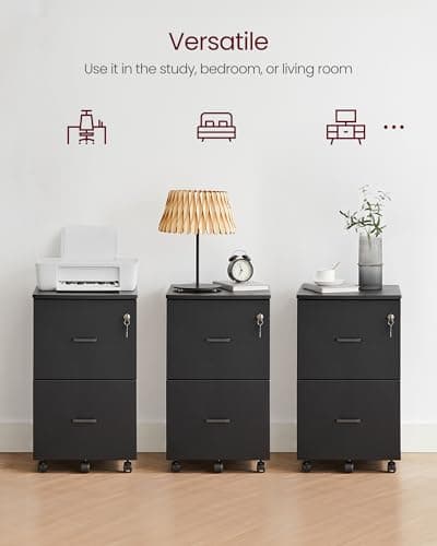 VASAGLE 2-Drawer File Cabinet, Locking Filing Cabinet for Home Office, Small Rolling Printer Stand, A4, Letter-Size Hanging Files, Assembly Required, Black ULCD027T16V2 6