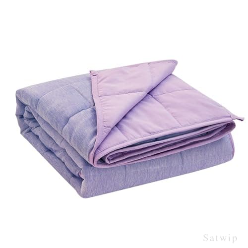 Satwip Cooling Weighted Blanket 15 lbs Cool Moire Jersey Bed Blanket Twin Size for Hot Sleeper with Soft Breathable Sanded, 48 x 72 inches, Purple
