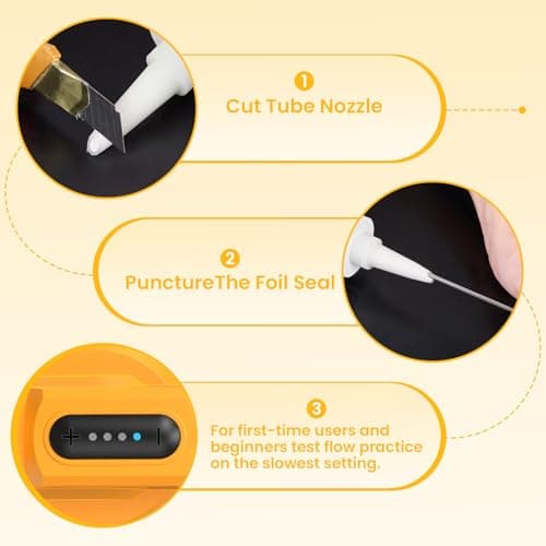 Uaoaii Electric Caulking Gun, Cordless Caulking Gun with 2x 2000mAh Batteries, 9Pcs Silicone Caulking Tools, 4 Adjustable Speeds, LED Light, 10OZ Battery Silicone Gun for Filling, Sealing (Yellow) 9