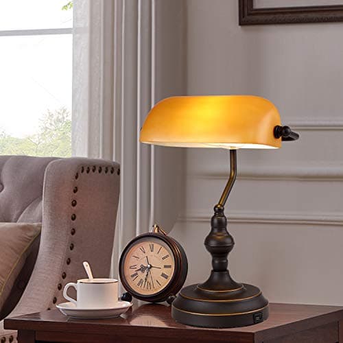 Liylan Banker Desk Lamp Touch Control, Vintage Banker's Desk Lamp with USB Port, 3 Way Dimmable Desk Lamps, Farmhouse Library Lamp Oil Rubbed Bronze for Office, Study Room 8