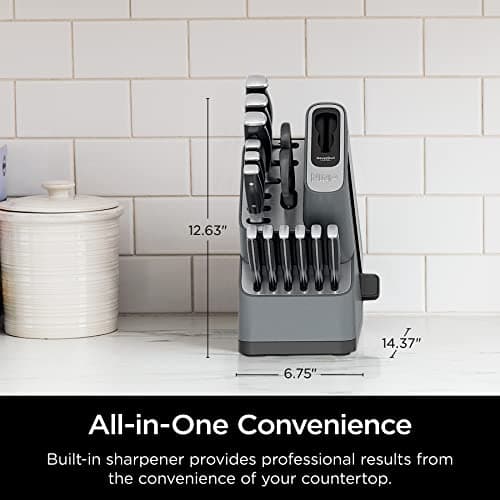 Ninja Knife Set, Knife Sharpener, Knife Block Set, Stainless Steel Knives, 14 Piece Set, Steak Knives, Chef Knives and More, Foodi NeverDull, Black, K32014​ 6