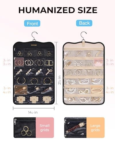 BAGSMART Hanging Jewelry Organizer Wall-Mounted with 42 Pockets, Earring Holder Accessories Storage for Necklaces, Bracelets, Black 5