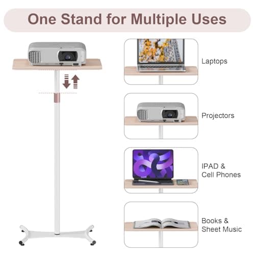 Snughome Portable Laptop Floor Stand, Wood Standing Laptop Table, Height Adjustment 18"-47" Small Standing Desk, Bedside Sofa Table Projector Stand Adjustable Computer Desk for Home Office 6