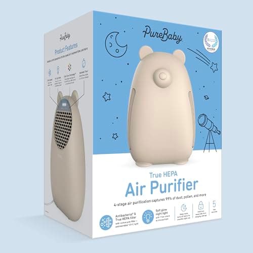 Pure Enrichment PureBaby Kids Bear Air True HEPA Air Purifier - 4 Stage Air Filtration, UV-C Light, & Night Light for Medium-Large Rooms - Baby Nurseries, Kid Bedrooms (Sweet Oat) 7
