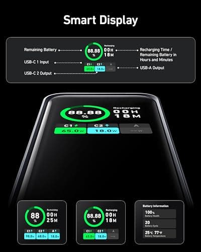 Anker Prime Power Bank, 20K Portable Charger with 200W Output, Smart Digital Display, 2 USB-C and 1 USB-A Port Compatible with iPhone 15/14/13 Series, Samsung, MacBook, Dell, and More Golden A1336 6