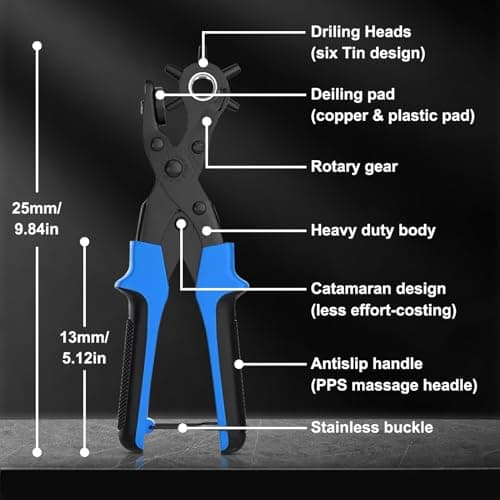 Diyife Professional Leather Hole Puncher, Full Set Punch Tool Kits for Belt, Watch Band, Shoe, Crafting, Handbag Straps, Fabric, with Extra Punch Plates and Ruler, Multi Hole Sizes Make - Blue 5