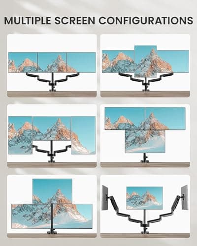ErGear Triple Monitor Mount for 13-27 inch Screens, Triple Monitor Arms with USB, Heavy Duty Three Monitors Stand with Tilt, Swivel, Rotation, Holds Up to 17.6 lbs Each Arm 7