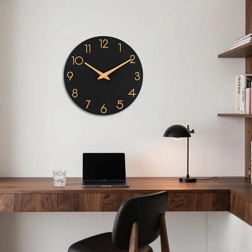 AKCISOT Wall Clock Modern Wall Clocks Battery Operated, Silent Non Ticking Clock Decorative for Kitchen, Bathroom, Bedroom (Black Gold) 9