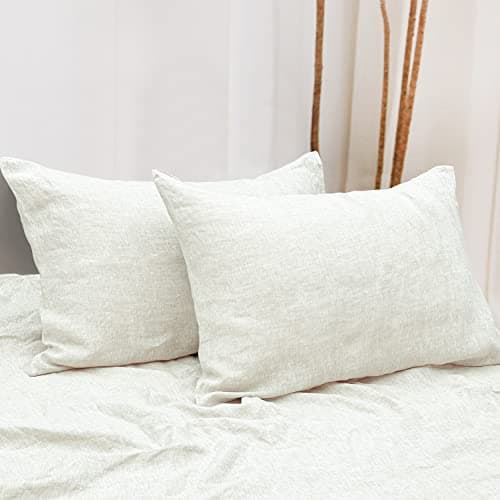 NTBAY French Linen Pillow Cases - Yarn Dyed 2 Pack 100% Linen Standard Pillowcases, Breathable and Cooling Washed Pillow Cases with Envelope Closure, 20x26 Inches, Off White