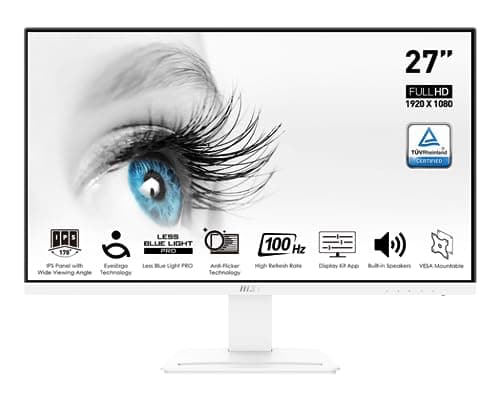 msi Pro MP273AW, 27" Monitor, 1920 x 1080 (FHD), IPS, 100Hz, TUV Certified Eyesight Protection, 4ms, Displayport, HDMI, Tilt, White