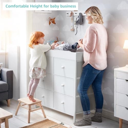 BOLUO Changing Table Dresser with 6 Fabric Drawers, Baby Dresser with Changing Table Top Diaper Changing Station with Storage for Nursery Modern 8