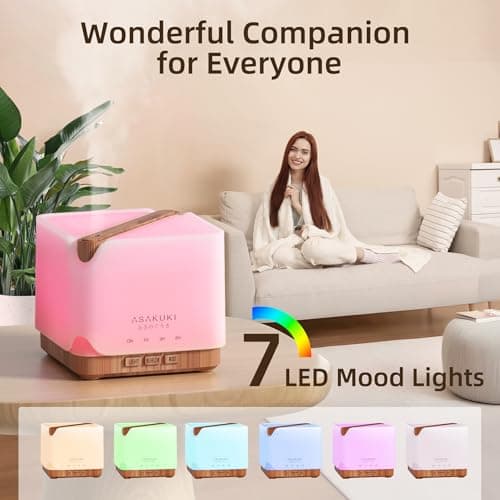 ASAKUKI 700 ml Premium Essential Oil Diffuser, 5 in 1 Ultrasonic Aromatherapy Fragrant Oil Vaporizer Humidifier, Timer and Auto-Off Safety Switch, 7 LED Light Colors 7