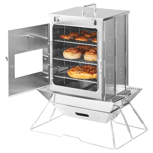 VEVOR Foldable Camping Oven, Stainless Steel Portable Camping Stove, with 3 Tier Grill, Handle and Thermometer, Use with Wood Burning Fire, Propane Stoves, for Baking Bread, Pizza, Outdoor Cooking 12