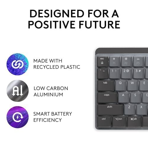 Logitech MX Mechanical Wireless Illuminated Performance Keyboard, Tactile Quiet Switches, Backlit Keys, Bluetooth, USB-C, macOS, Windows, Linux, iOS, Android, Metal, ‎Graphite 6