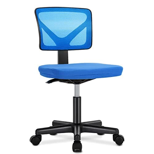 DUMOS Armless Desk Chairs with Wheels Cute Home Office Chair No Arms, Ergonomic Adjustable Swivel Rolling Task Chair, Comfy Mesh Mid Back Computer Work Vanity Chair for Small Spaces, Blue