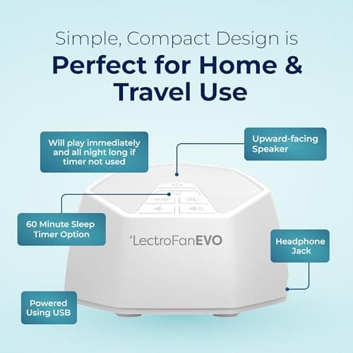 Adaptive Sound Technologies LectroFan EVO White Noise Machine - Compact Sleep Sound Machine for Bedroom, Travel, Study & More - 22 Non-Looping Fan, Ocean Noise Variations - White 6