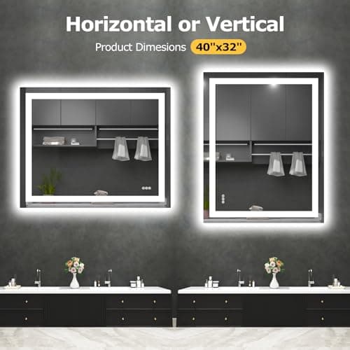 Hivone 40X32 LED Bathroom Mirror with Lights, Anti-Fog, Dimmable, Backlit + Front Lit, Smart Bathroom Vanity Mirror, Memory Function, Shatterproof, Tempered Glass (Horizontal/Vertical) 7