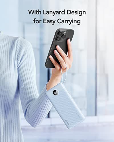 VRURC 10000mAh Power Bank Built-in Cables, Portable Charger with LED Display, Slim Travel Battery Pack with Cords, 5 Output Dual Input Phone Charger for Cell Phone Smart Devcies-Blue(1 Pack) 8