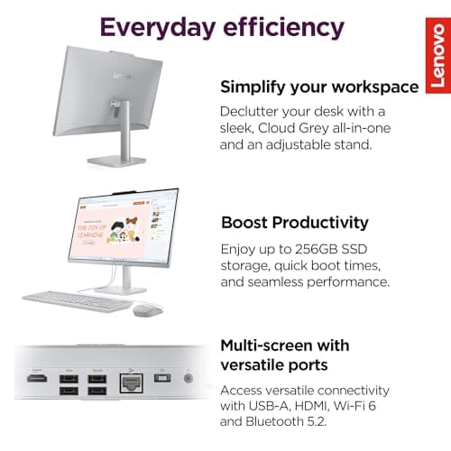 Lenovo IdeaCentre Everyday Tasks 24" Full HD All-in-One Desktop Computer • Office 365 for the Web • Intel 4-Cores • 256GB SSD • 8GB RAM • KB and Mouse • Windows 11 6