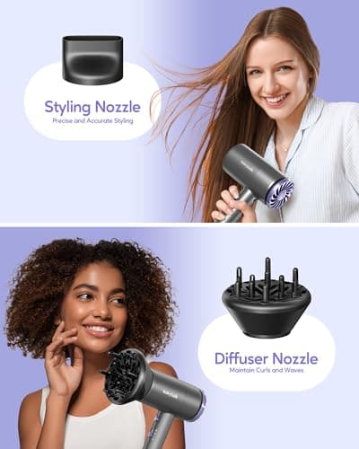 Wavytalk Hair Dryer with Diffuser 1875W Ionic Blow Dryer for Fast Drying with Concentrator Lightweight, Purple. 5