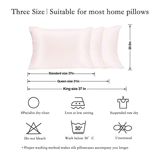 JOGJUE Silk Pillowcase for Hair and Skin 2 Pack 100% Mulberry Silk Bed Pillowcase Hypoallergenic Soft Breathable Both Sides Silk Pillow Case with Hidden Zipper, Pillow Cases (King, Light Pink) 5