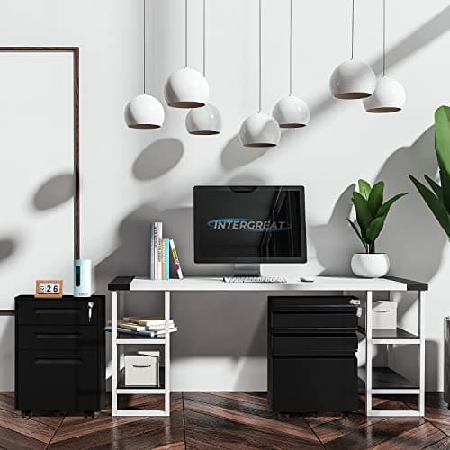 INTERGREAT 3 Drawer File Cabinet, Metal Filling Cabinets with Lock, Locking Office Mobile Cabinet with Wheels for Legal/Letter Size, Under Desk, Assembled, Black 9