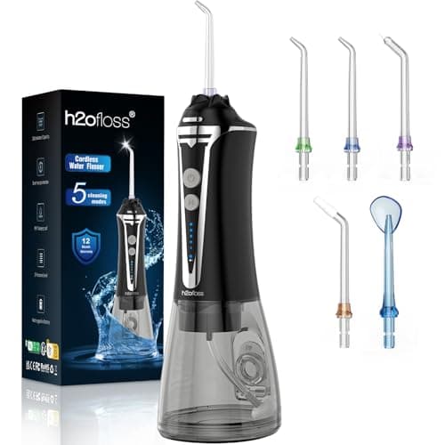 H2ofloss Water Flosser Cordless Professional Dental Oral Irrigator, Portable & Rechargeable Teeth Cleaner Picks 300ML IPX7 Waterproof Waterflosser Flossing Machine for Home Travel