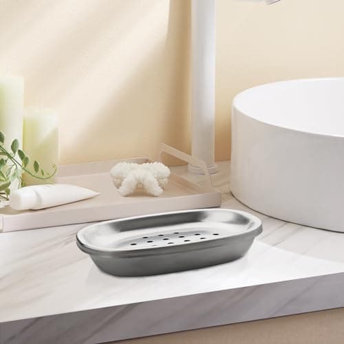 Stainless Steel Soap Dish with Double Layer Draining for Bathroom, Chrome Brushed Nickel Soap Box with Drainage, Shower Countertop Tray (Dots) 5