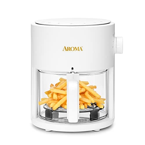 AROMA® Glass Air Fryer and Countertop Convection Oven with Powerful 360Crispy™ Technology (3 Quart), White