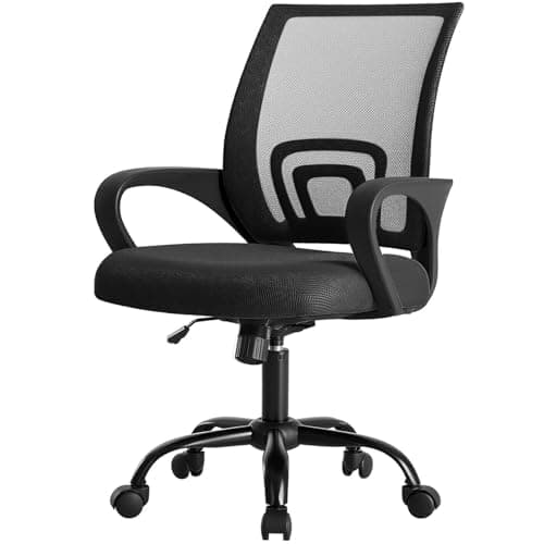 DUMOS Office Chair - Ergonomic Mid Back Mesh Desk Chair with Lumbar Support & Rocking Mode, Height Adjustable with Fixed Armrest, Computer, Gaming, Conference, 360° Swivel, Black