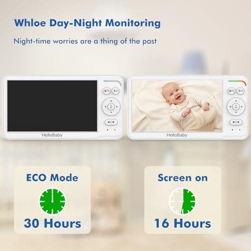 HelloBaby Baby Monitor 6" World First IPS Screen 30H Battery, Secure No WiFi, Pan Tilt Video Camera with Night Vision, VOX, 2-Way Talk, 1000ft, Portable Video Audio Monitor Ideal for Mom, Elderly, Pet 5