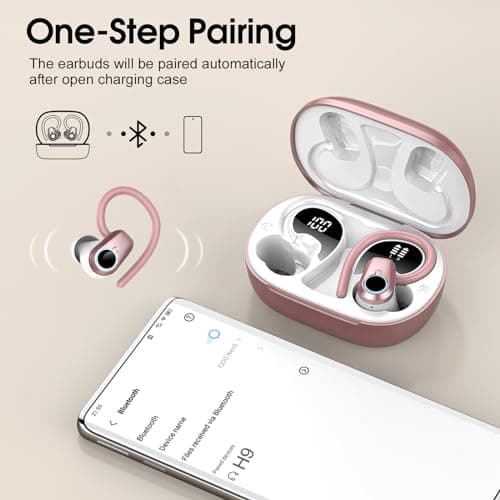 Wireless Earbuds, in Ear Buds Wireless Earbuds Bluetooth, Bluetooth 5.3 Headphones Sport, Deep Bass Stereo Noise Cancelling Headphones, 50H Playtime LED Display, IP7 Waterproof Earphones, Rose Pink 3